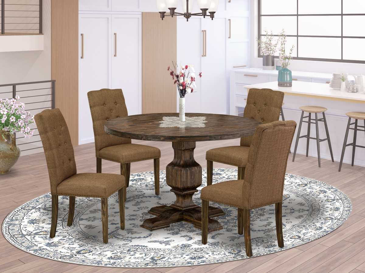 5 Piece Modern Dining Set - Distressed Jacobean & Brown