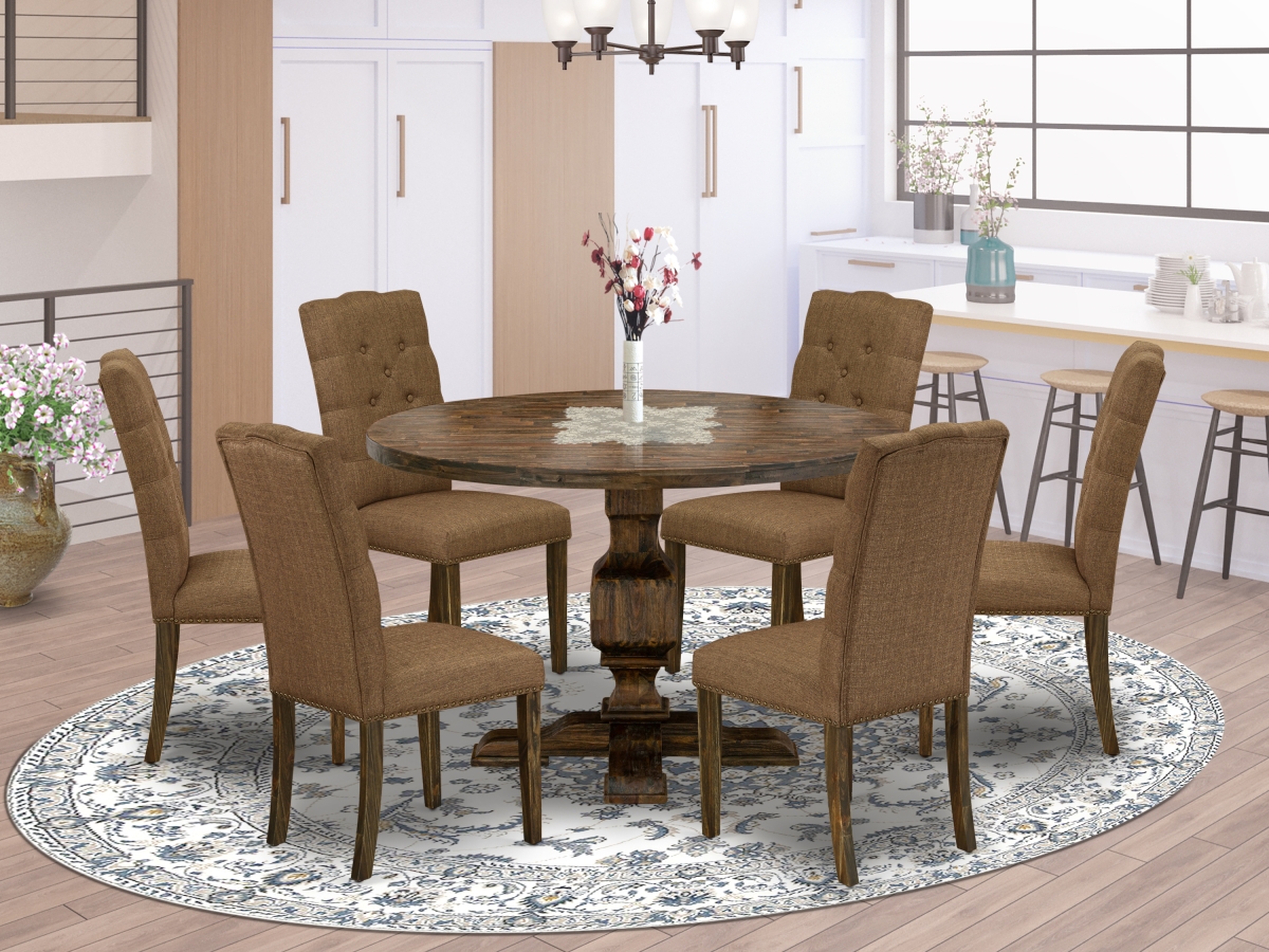7 Piece Dining Set - Distressed Jacobean & Brown