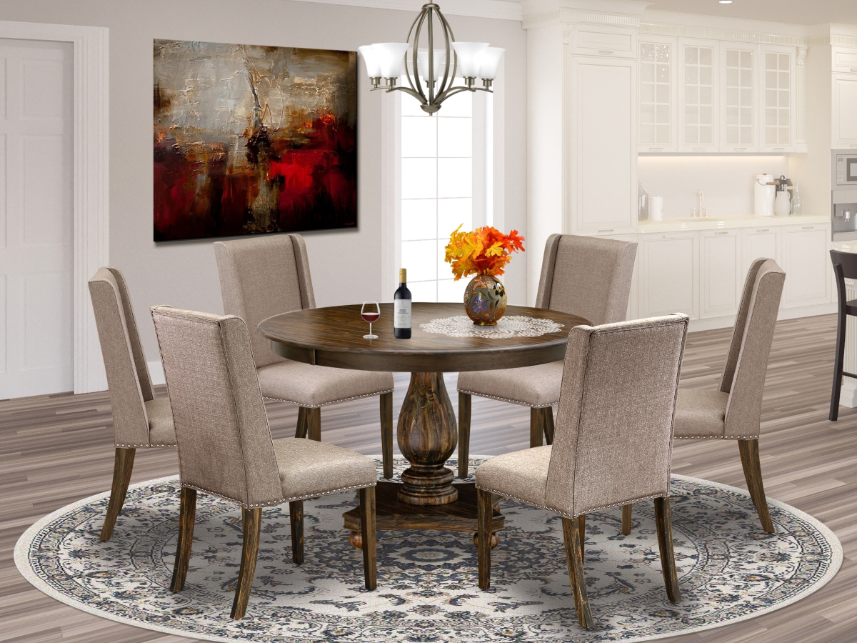 7 Piece Modern Dining Set - Distressed Jacobean & Dark Khaki