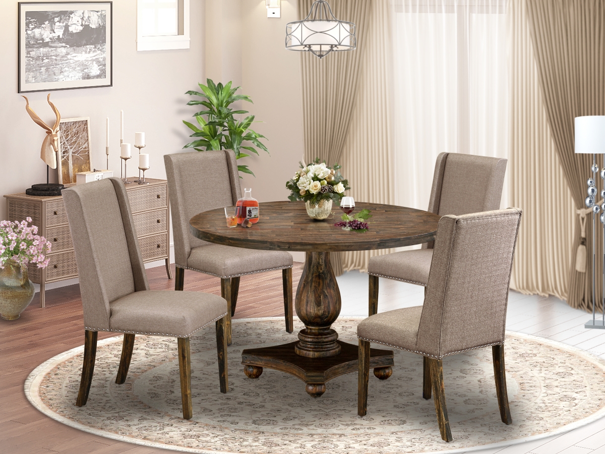 I2FL5-716 5 Piece Mid Century Modern Dining Set - Distressed Jacobean & Dark Khaki -  East West Furniture