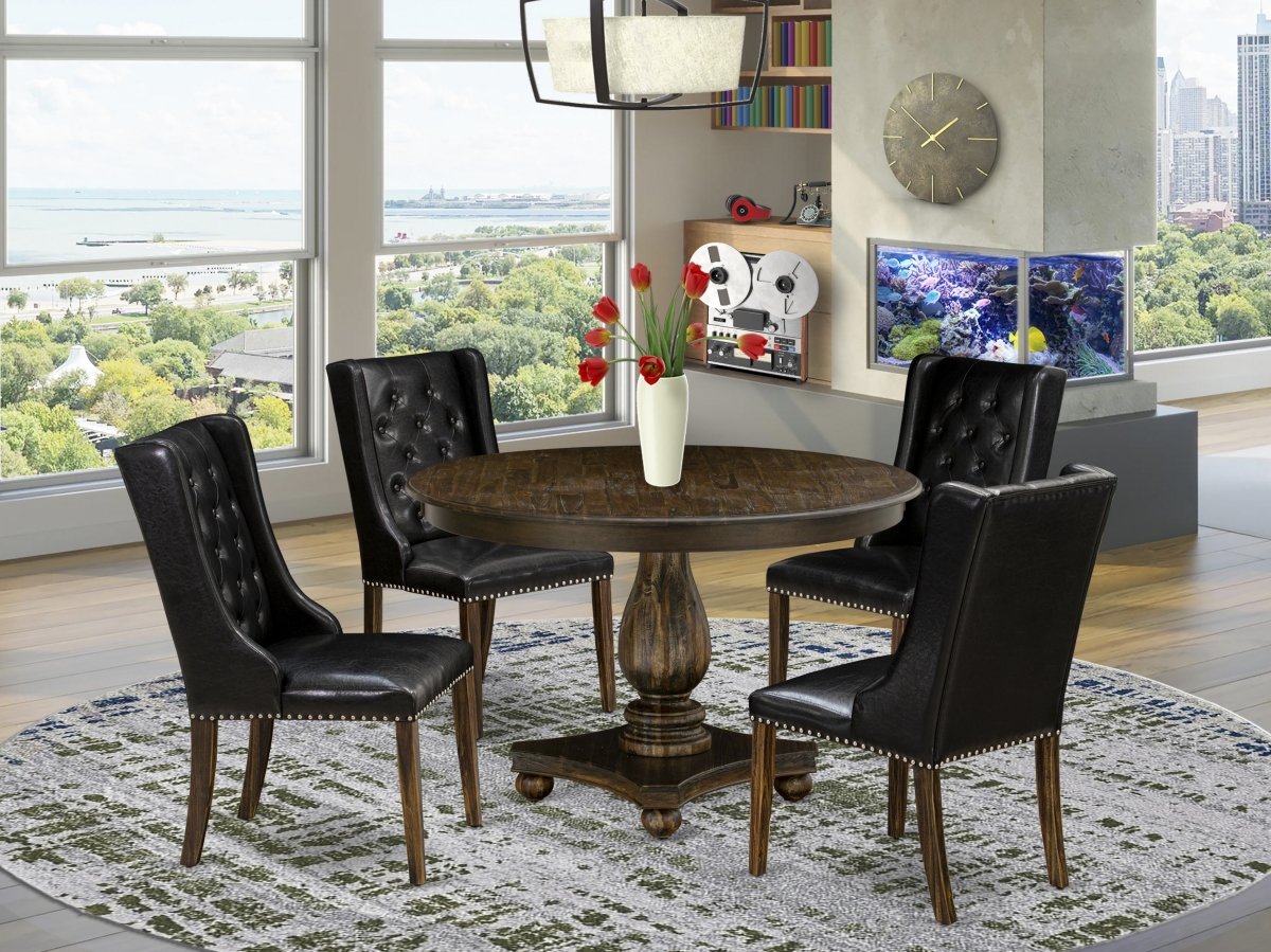 F2FO5-749 5 Piece Dining Room Table Set - Distressed Jacobean & Black -  East West Furniture