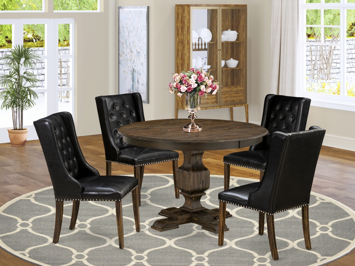 F3FO5-749 5 Piece Dinner Table Set - Distressed Jacobean & Black -  East West Furniture