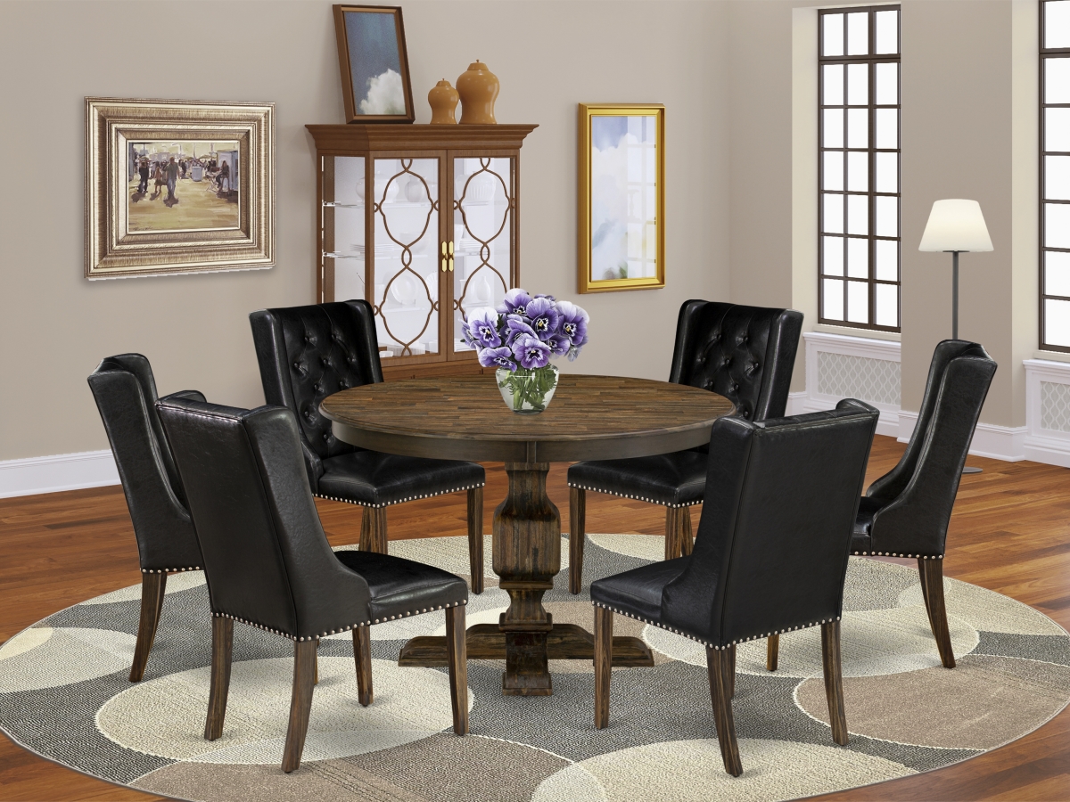 F3FO7-749 7 Piece Kitchen Dining Table Set - Distressed Jacobean & Black -  East West Furniture