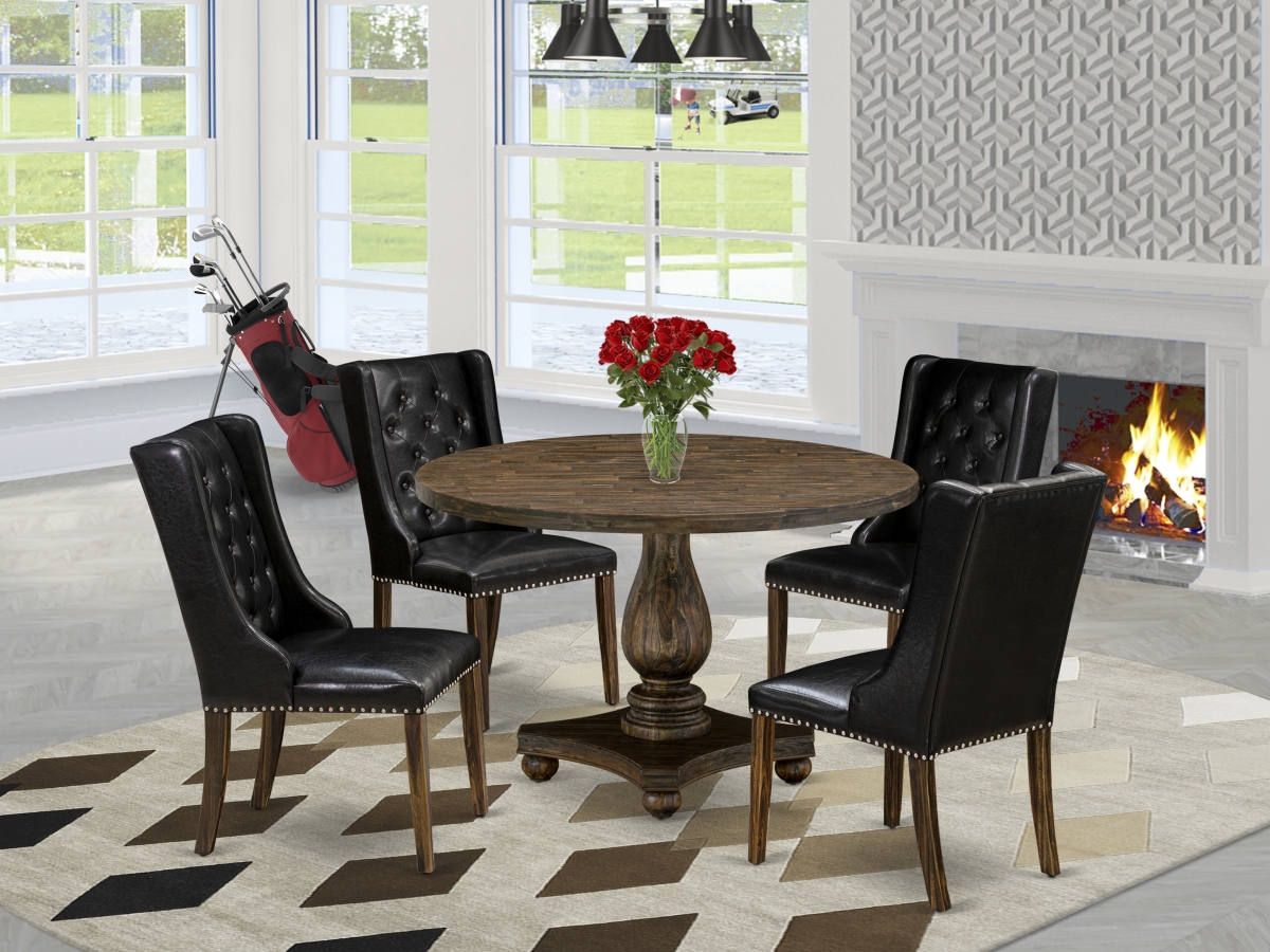 5 Piece Mid Century Dining Set - Distressed Jacobean & Black