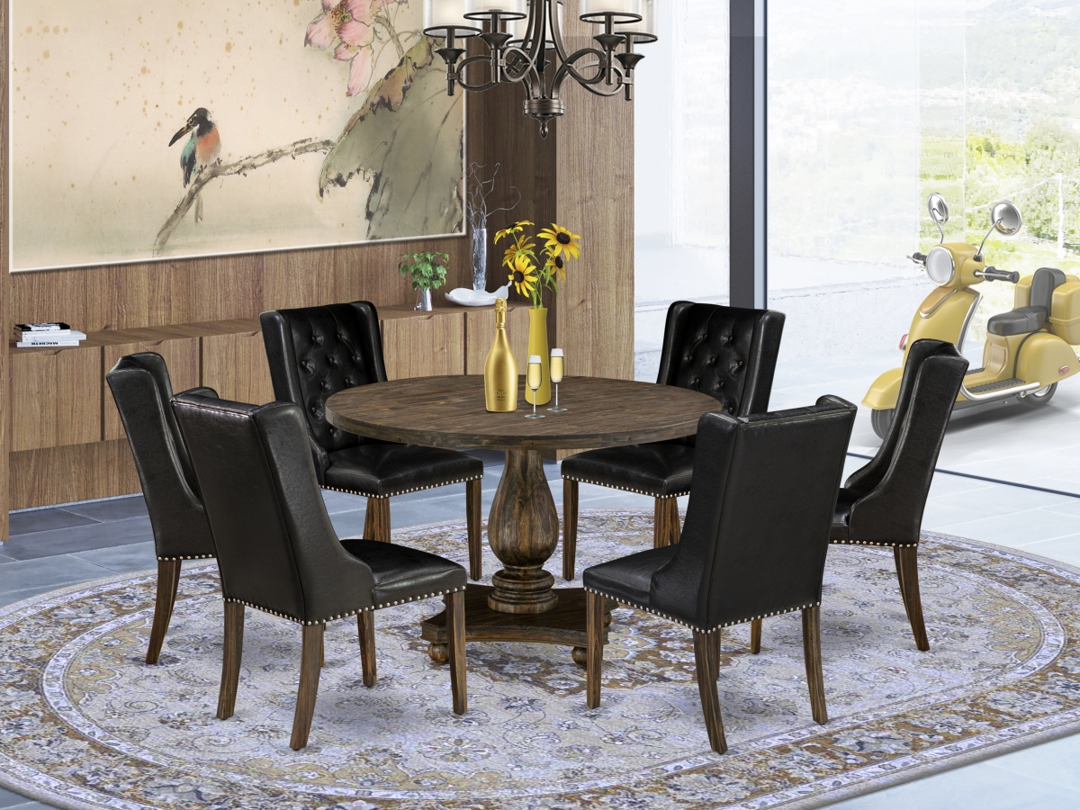 7 Piece Dinette Set - Distressed Jacobean & Black