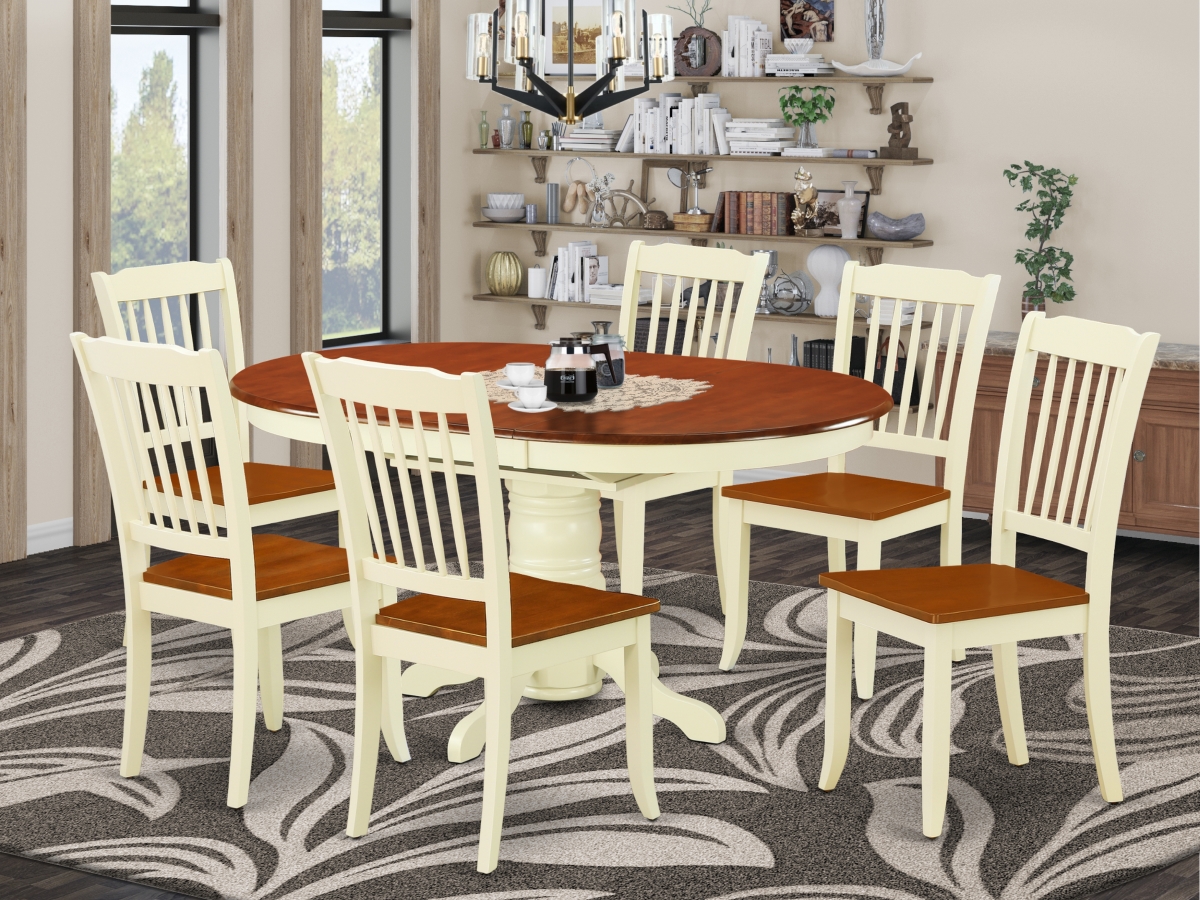 42-60 in. Kenley Oval Table with 18 in. Leaf & 6 Vertical Slatted Chairs - Buttermilk & Cherry, 7 Piece