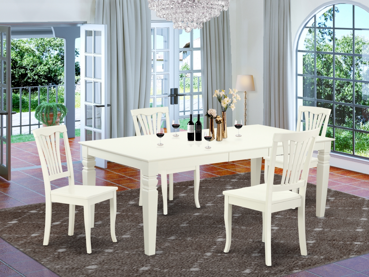 66-84 in. Logan Rectangular Table with 18 in. Leaf & 4 Vertical Slatted Chairs - Linen White, 5 Piece