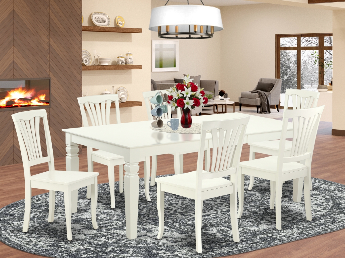 66-84 in. Logan Rectangular Table with 18 in. Leaf & 6 Vertical Slatted Chairs - Linen White, 7 Piece
