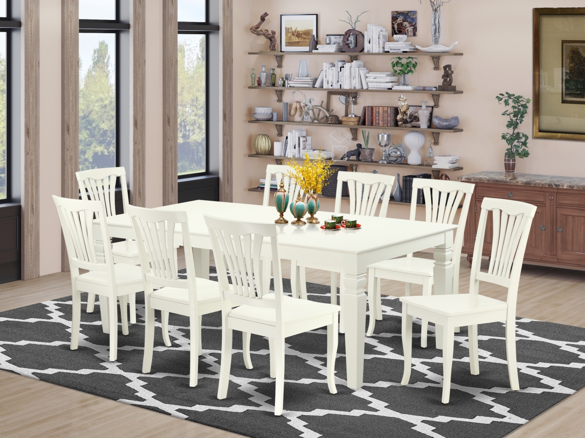 66-84 in. Logan Rectangular Table with 18 in. Leaf & 8 Vertical Slatted Chairs - Linen White, 9 Piece