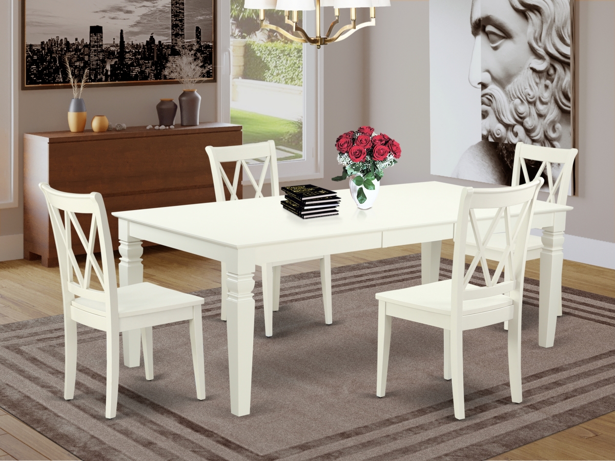 66-84 in. Logan Rectangular Table with 18 in. Leaf & 4 Double X Back Chairs - Linen White, 5 Piece