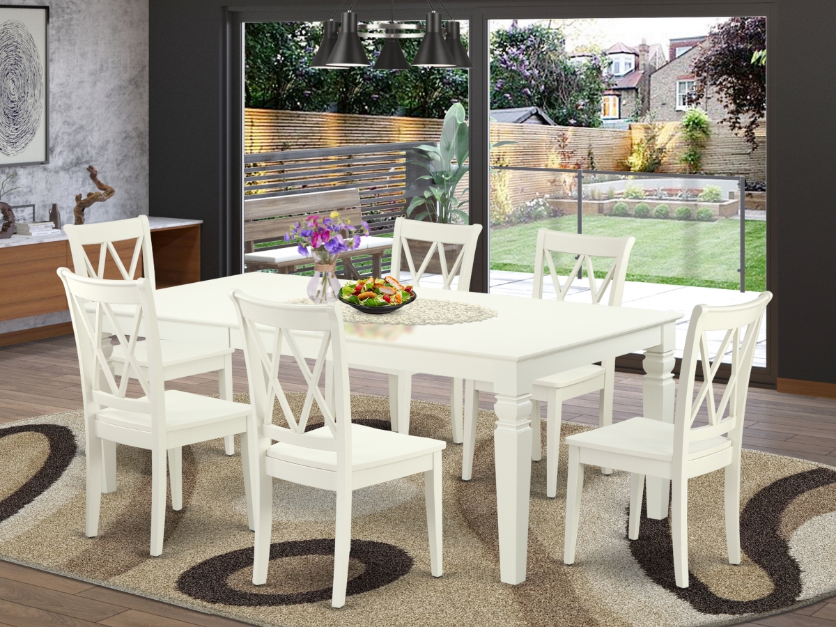 66-84 in. Logan Rectangular Table with 18 in. Leaf & 6 Double X Back Chairs - Linen White, 7 Piece