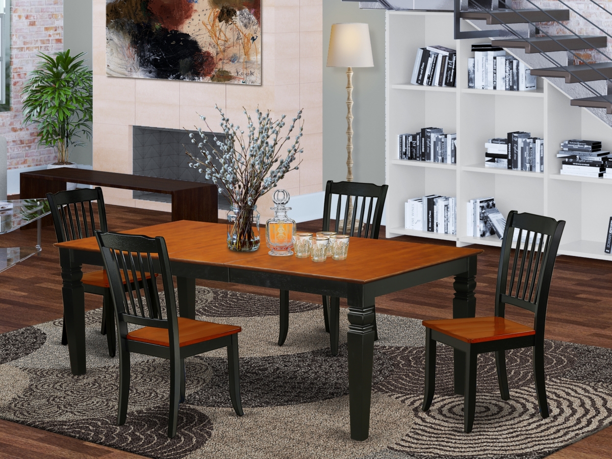 66-84 in. Logan Rectangular Table with 18 in. Leaf & 4 Vertical Slatted Chairs - Black & Cherry, 5 Piece