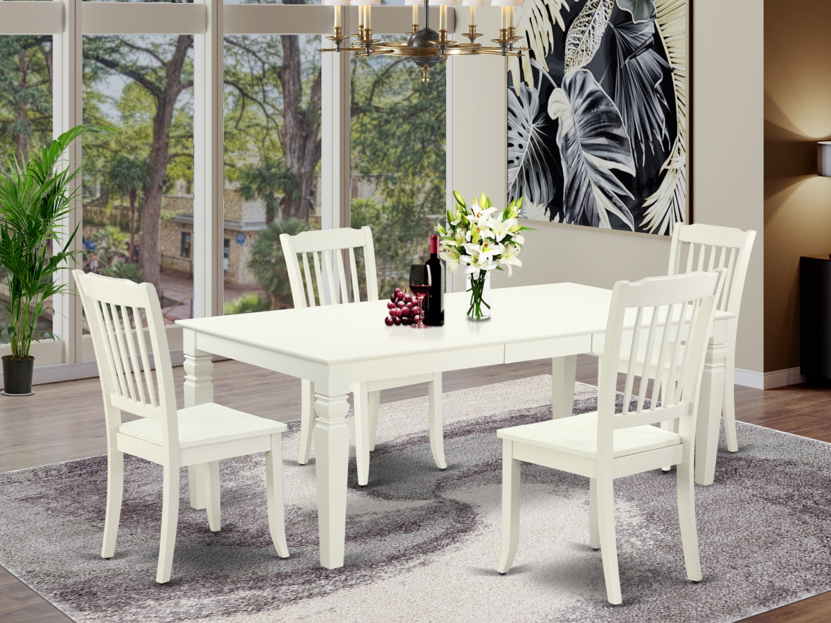 66-84 in. Logan Rectangular Table with 18 in. Leaf & 4 Vertical Slatted Chairs - Linen White, 5 Piece