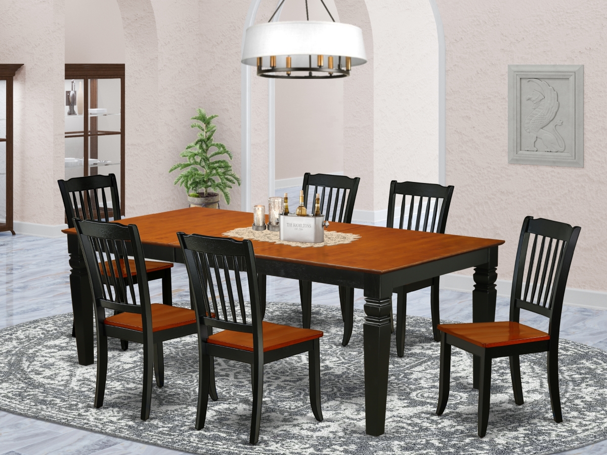 LGDA7-BCH-W 66-84 in. Logan Rectangular Table with 18 in. Leaf & 6 Vertical Slatted Chairs - Black & Cherry, 7 Piece