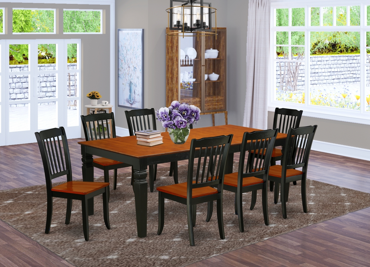 66-84 in. Logan Rectangular Table with 18 in. Leaf & 8 Vertical Slatted Chairs - Black & Cherry, 9 Piece