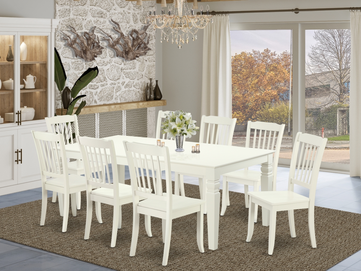 66-84 in. Logan Rectangular Table with 18 in. Leaf & 8 Vertical Slatted Chairs - Linen White, 9 Piece