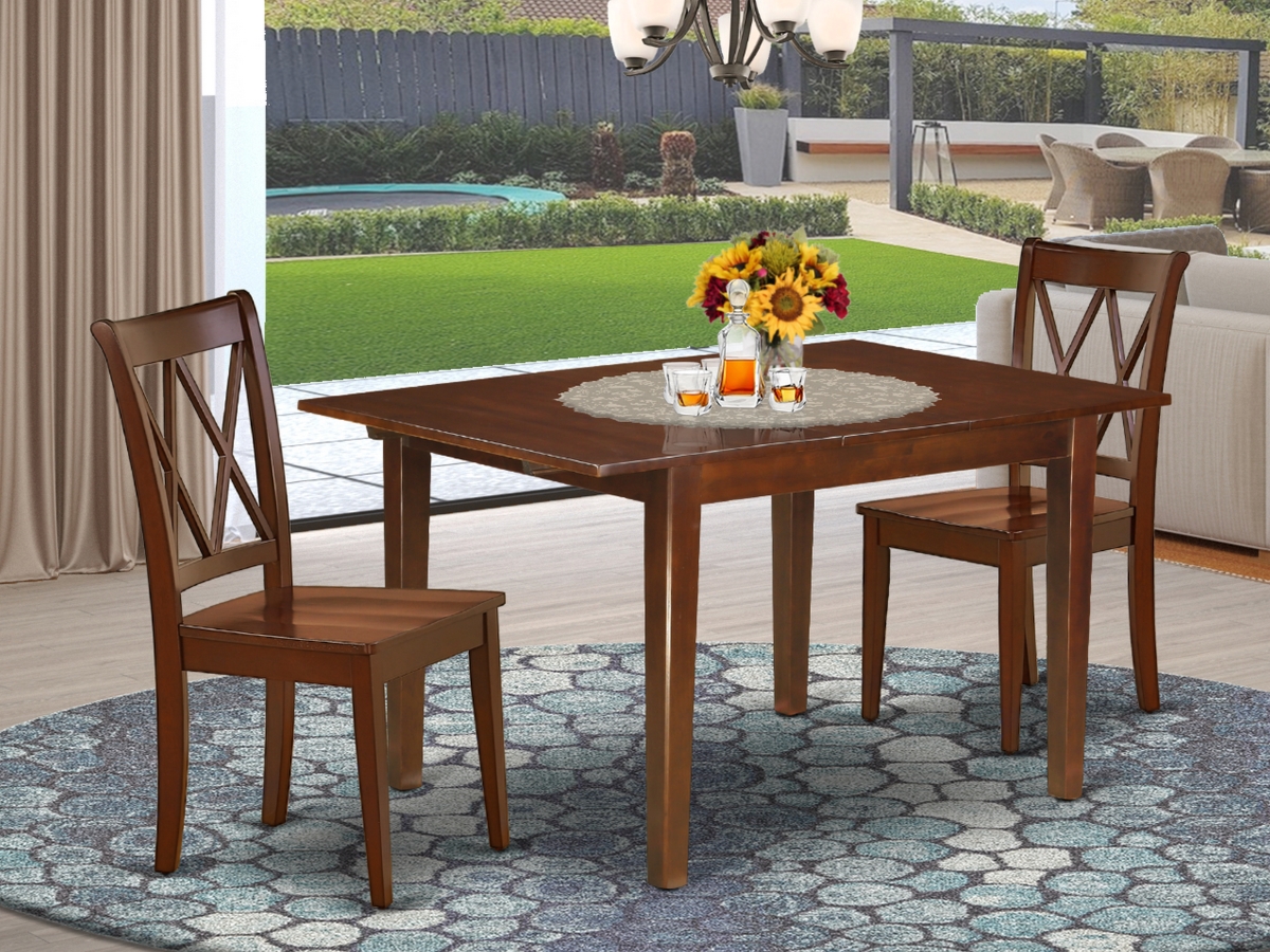 MLCL3-MAH-W 42-54 in. Milan Rectangular Table with 12 in. Leaf & 2 Double X Back Chairs - Mahogany, 3 Piece