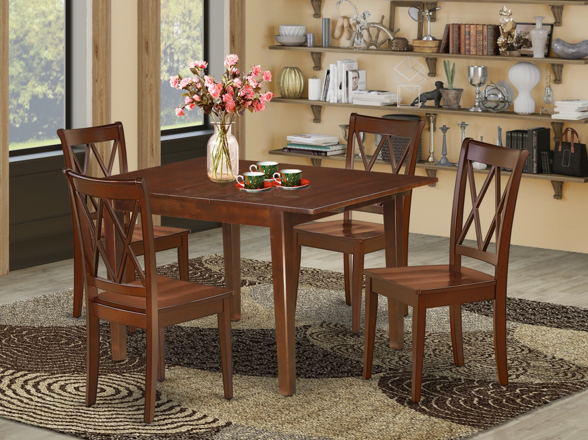 MLCL5-MAH-W 42-54 in. Milan Rectangular Table with 12 in. Leaf & 4 Double X Back Chairs - Mahogany, 5 Piece