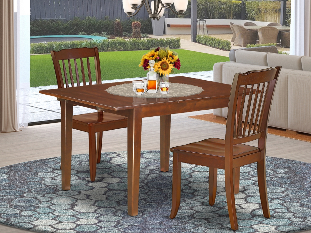 MLDA3-MAH-W 42-54 in. Milan Rectangular Table with 12 in. Leaf & 2 Vertical Slatted Chairs - Mahogany, 3 Piece