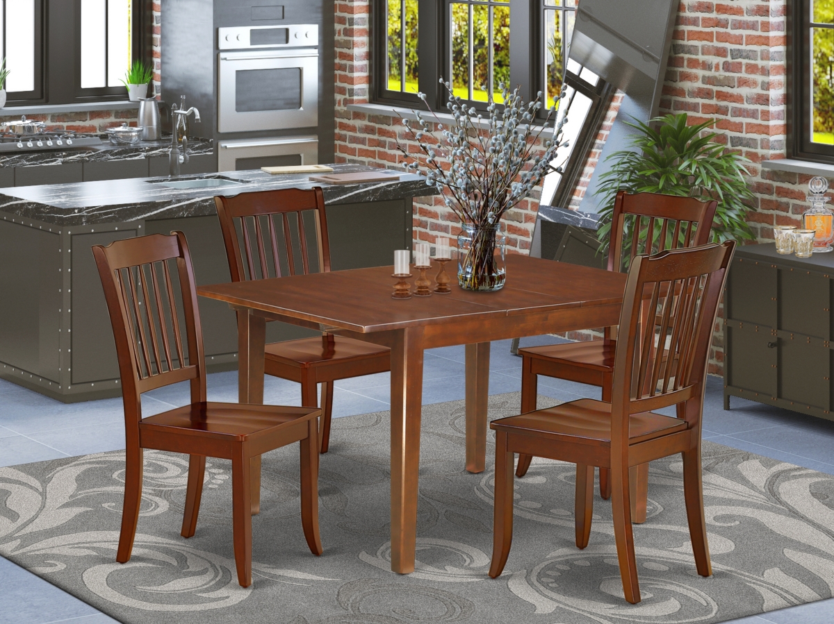 42-54 in. Milan Rectangular Table with 12 in. Leaf & 4 Vertical Slatted Chairs - Mahogany, 5 Piece