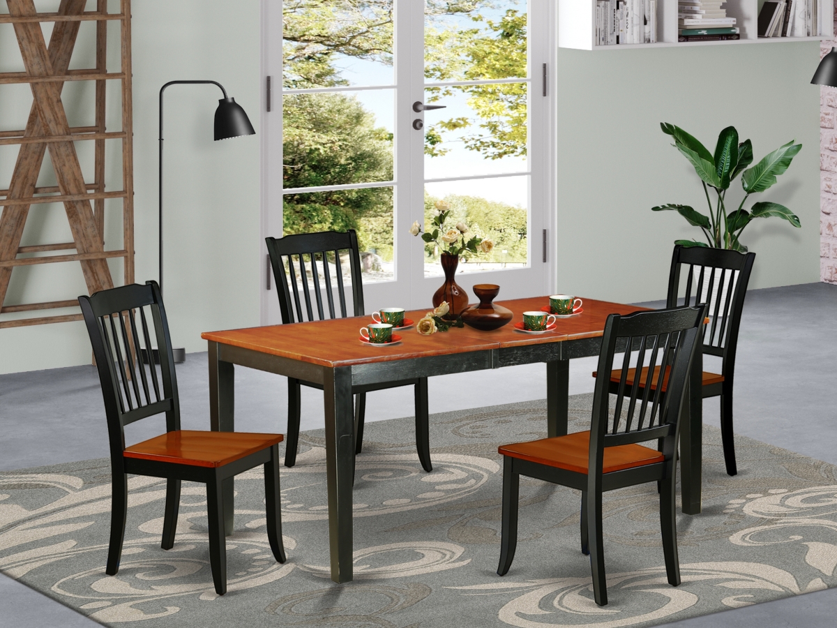 54-66 in. Nicoli Rectangular Table with 12 in. Leaf & 4 Vertical Slatted Chairs - Black & Cherry, 5 Piece