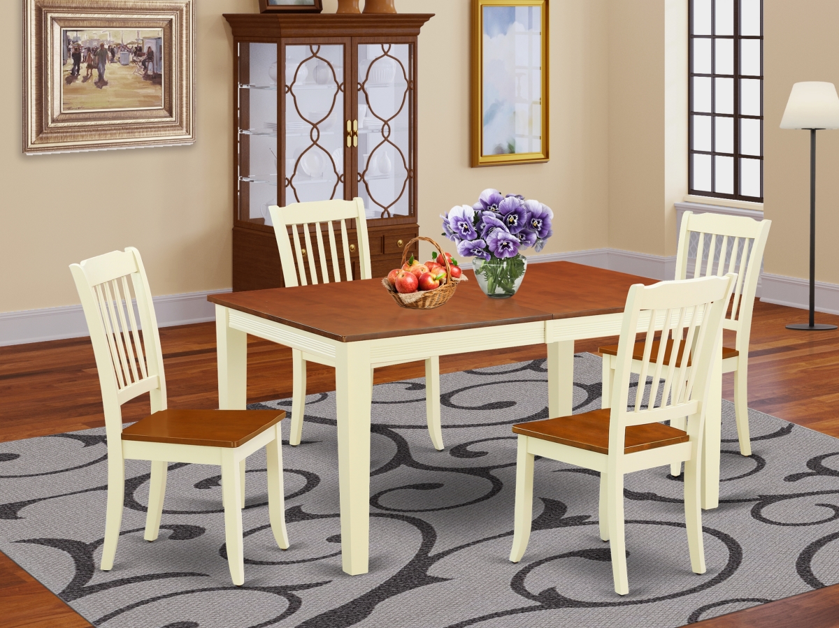 54-66 in. Nicoli Rectangular Table with 12 in. Leaf & 4 Vertical Slatted Chairs - Buttermilk & Cherry, 5 Piece