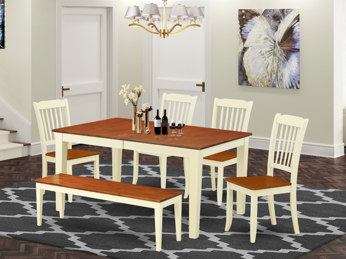 54-66 in. Nicoli Rectangular Table with 12 in. Leaf & 4 Vertical Slatted Chairs Plus One Bench - Black & Cherry, 6 Piece