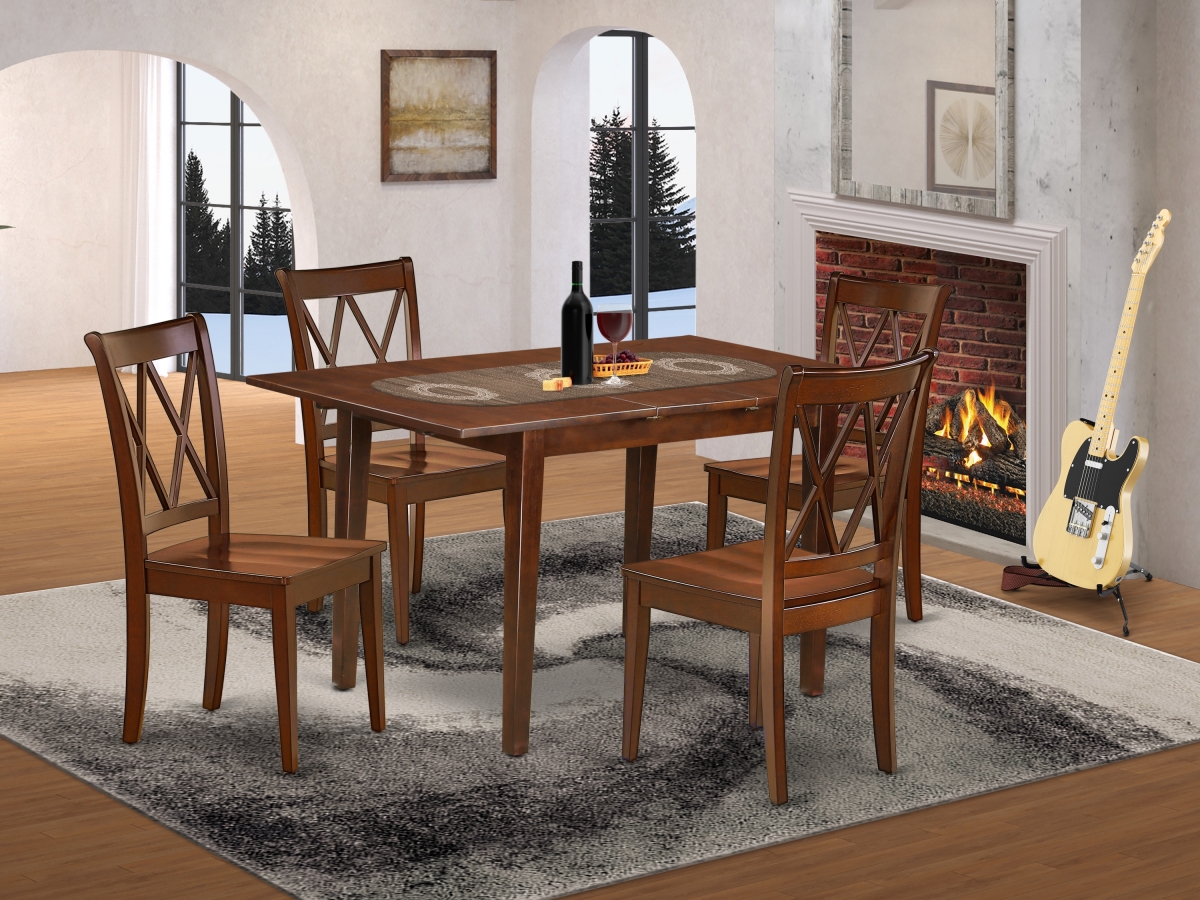 42-53.5 in. Norfolk Rectangular Table with 12 in. Leaf & 4 Double X Back Chairs - Mahogany, 5 Piece