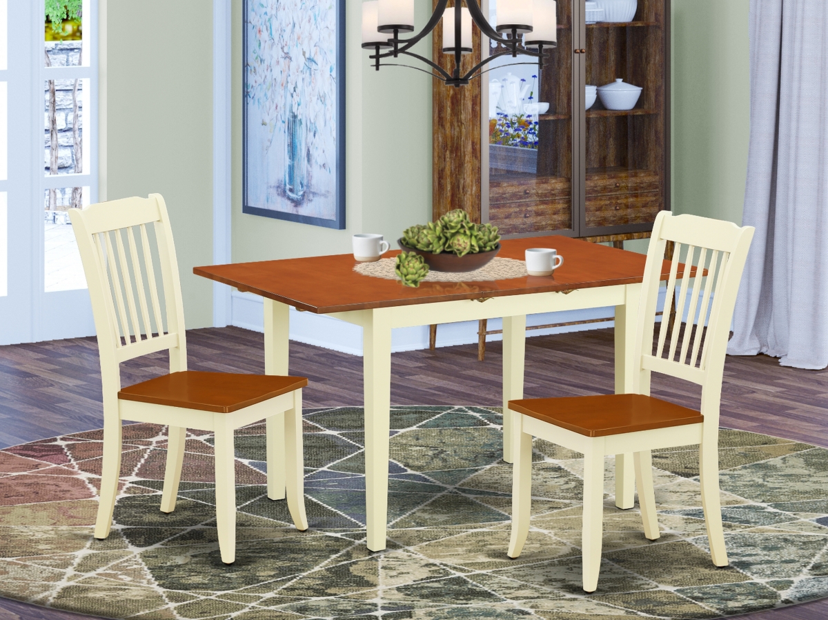 42-53.5 in. Norfolk Rectangular Table with 12 in. Leaf & 2 Vertical Slatted Chairs - Buttermilk & Cherry, 3 Piece