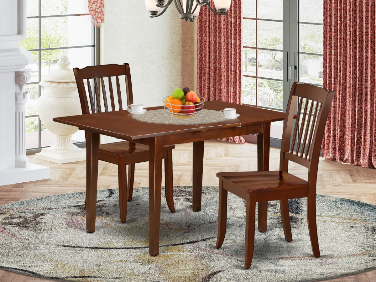42-53.5 in. Norfolk Rectangular Table with 12 in. Leaf & 2 Vertical Slatted Chairs - Mahogany, 3 Piece