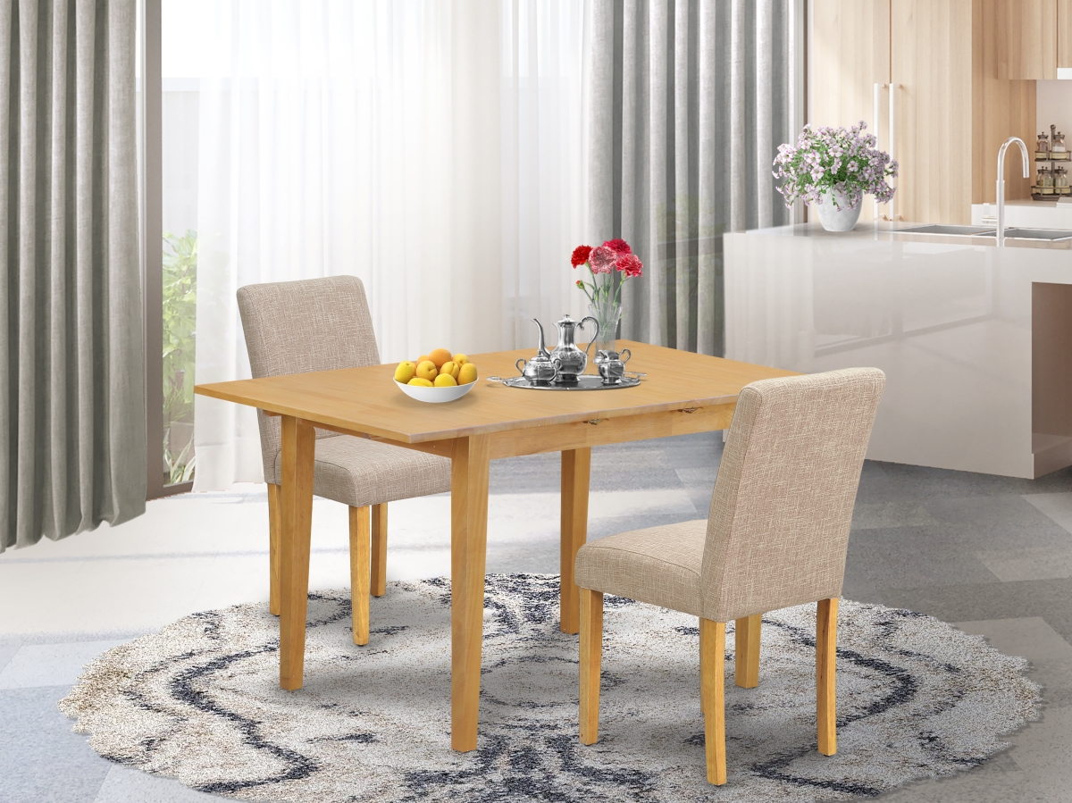42-53.5 in. Norfolk Rectangle Dinette Table with 12 in. Butterfly Leaf & Parson Chair with Oak Leg & Linen Fabric - Light Fawn, 3 Piece