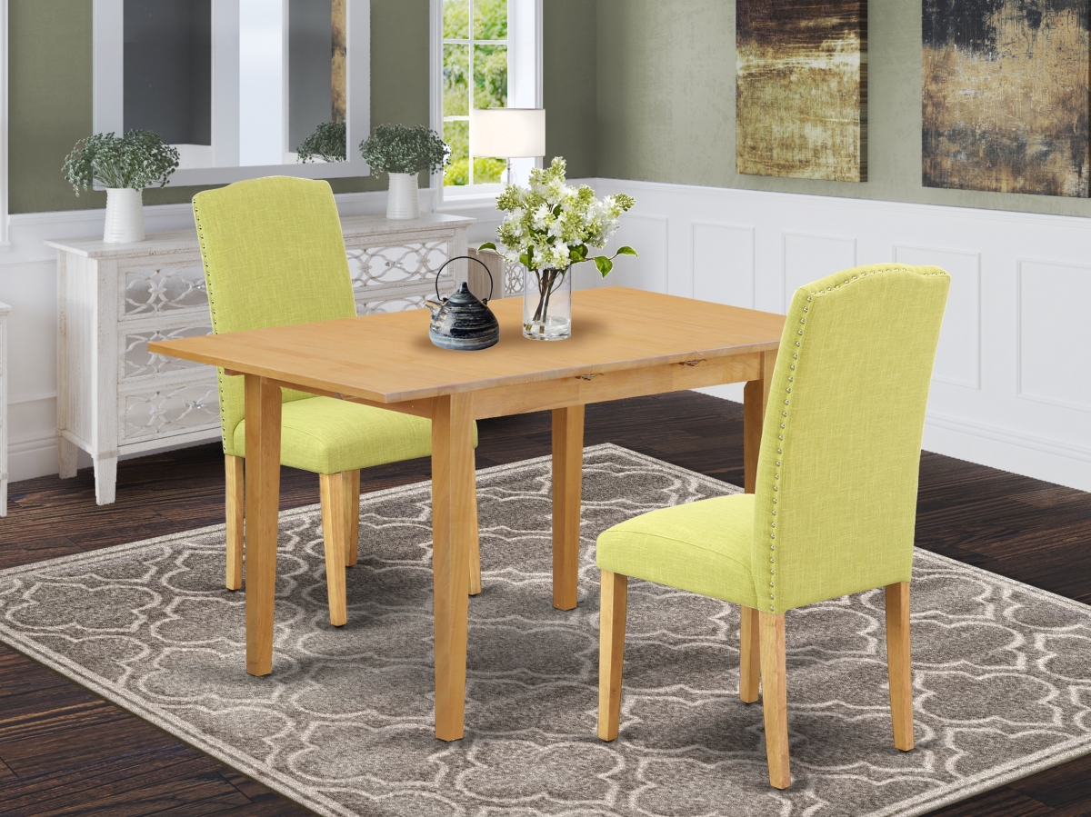 42-53.5 in. Norfolk Rectangular Table with 12 in. Butterfly Leaf & Parson Chair with Oak Leg & Linen Fabric - Limelight, 3 Piece