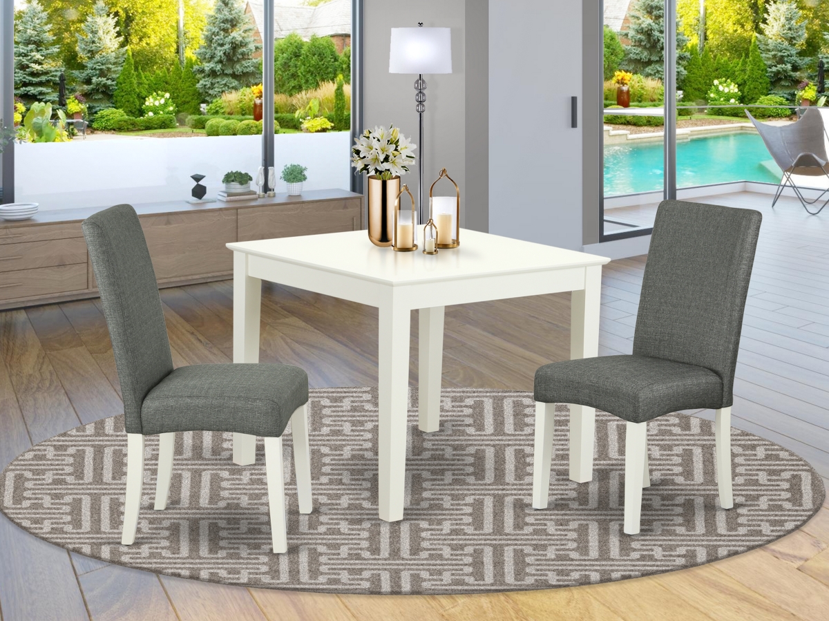 36 in. Oxford Square Table & 2 Parson Chair with Linen White Leg & Linen Fabric - Gray, 3 Piece