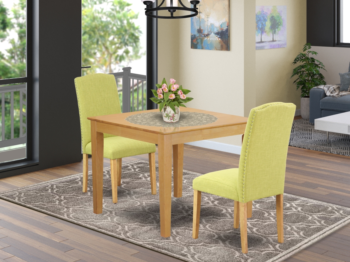 36 in. Oxford Square Table & Parson Chair with Oak Leg & Linen Fabric - Limelight, 3 Piece -  GSI Homestyles, HO2963199