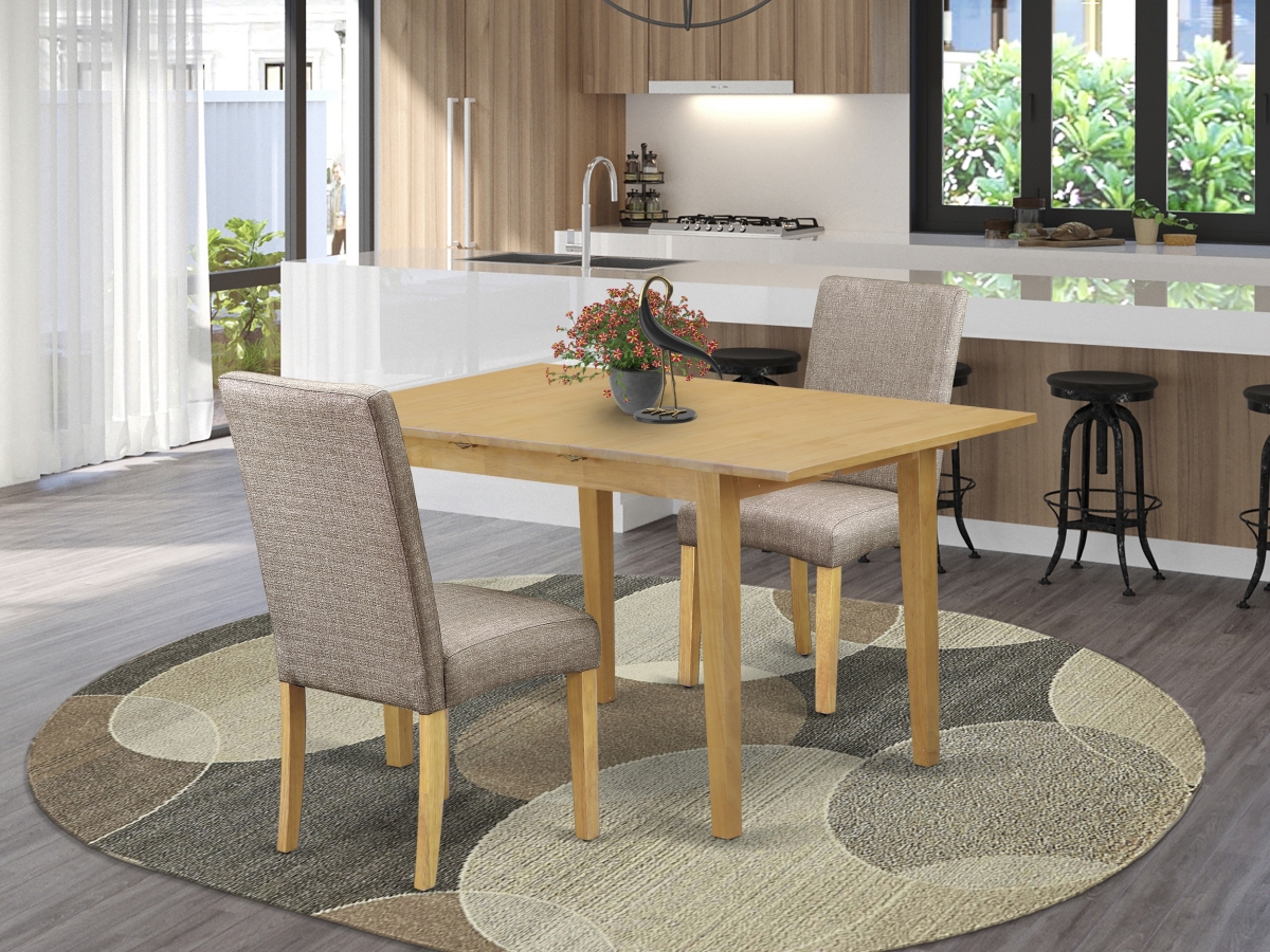 42-53.5 in. Norfolk Rectangular Table with 12 in. Butterfly Leaf & Parson Chair with Oak Leg & Linen Fabric - Dark Khaki, 3 Piece