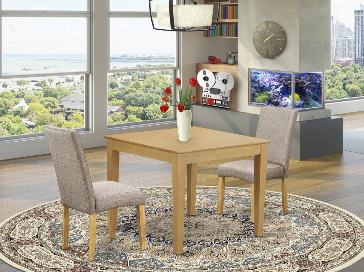36 in. Oxford Square Table & 2 Parson Chair with Oak Leg & Linen Fabric - Dark Khaki, 3 Piece -  GSI Homestyles, HO2961701