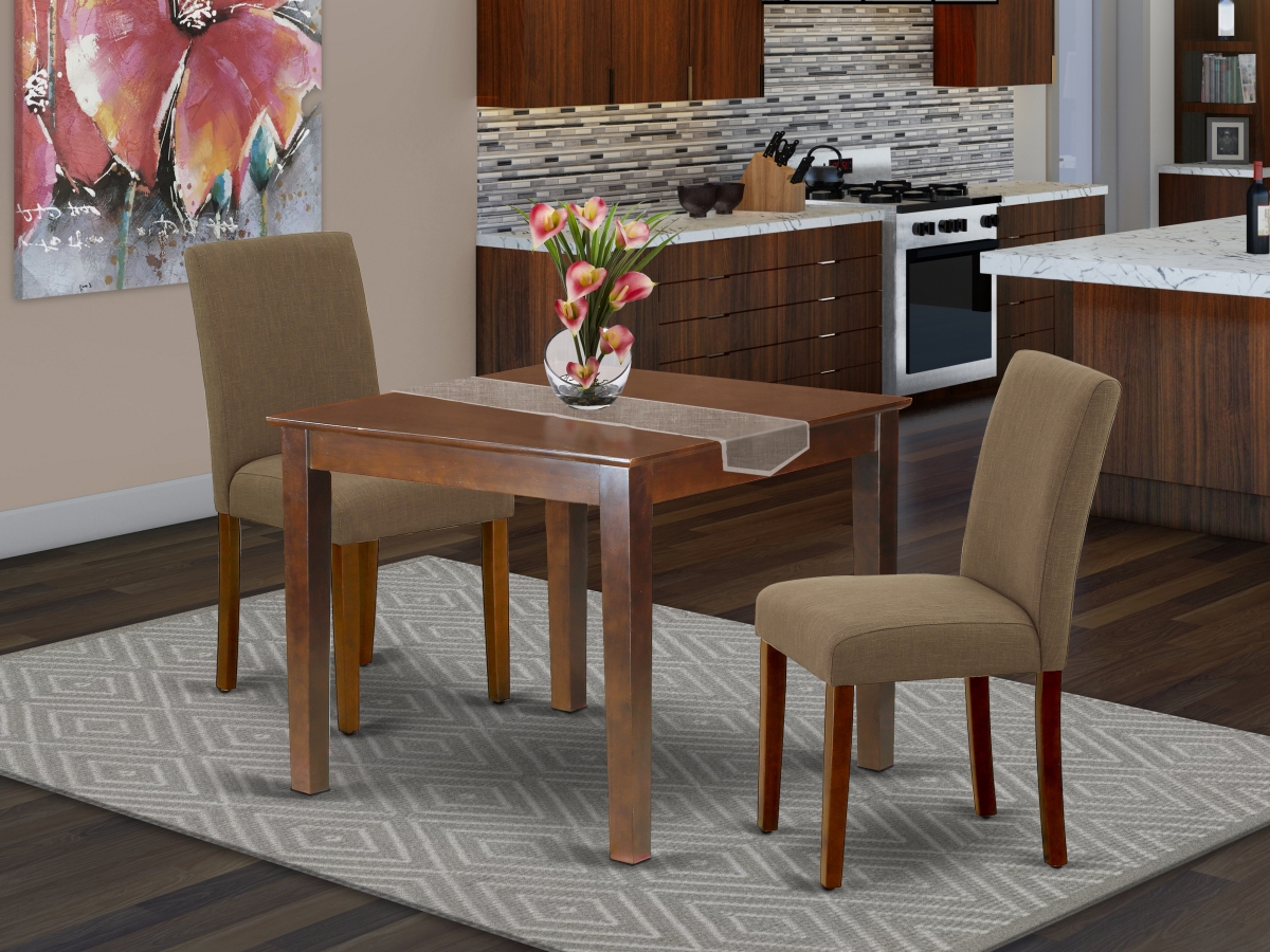 36 in. Oxford Square Kitchen Table & Parson Chair with Mahogany Leg & Linen Fabric - Coffee, 3 Piece