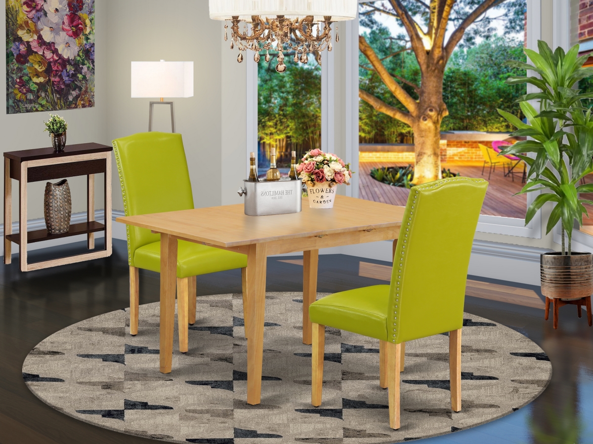 42-53.5 in. Norfolk Rectangular Table with 12 in. Butterfly Leaf & Parson Chair with Oak Leg & Pu Leather - Autumn Green, 3 Piece