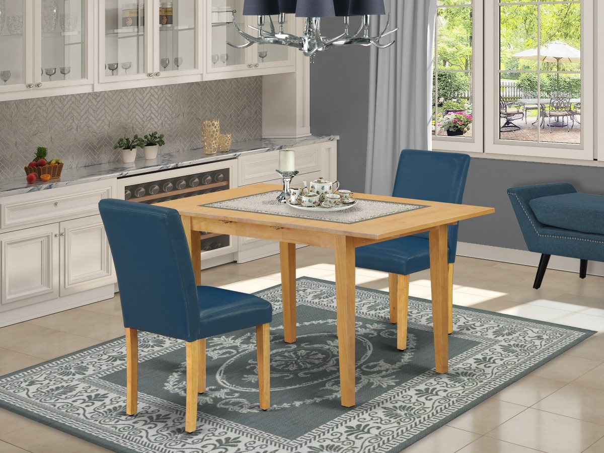 42-53.5 in. Norfolk Rectangle Dinette Table with 12 in. Butterfly Leaf & Parson Chair with Oak Leg & Pu Leather - Oasis, 3 Piece