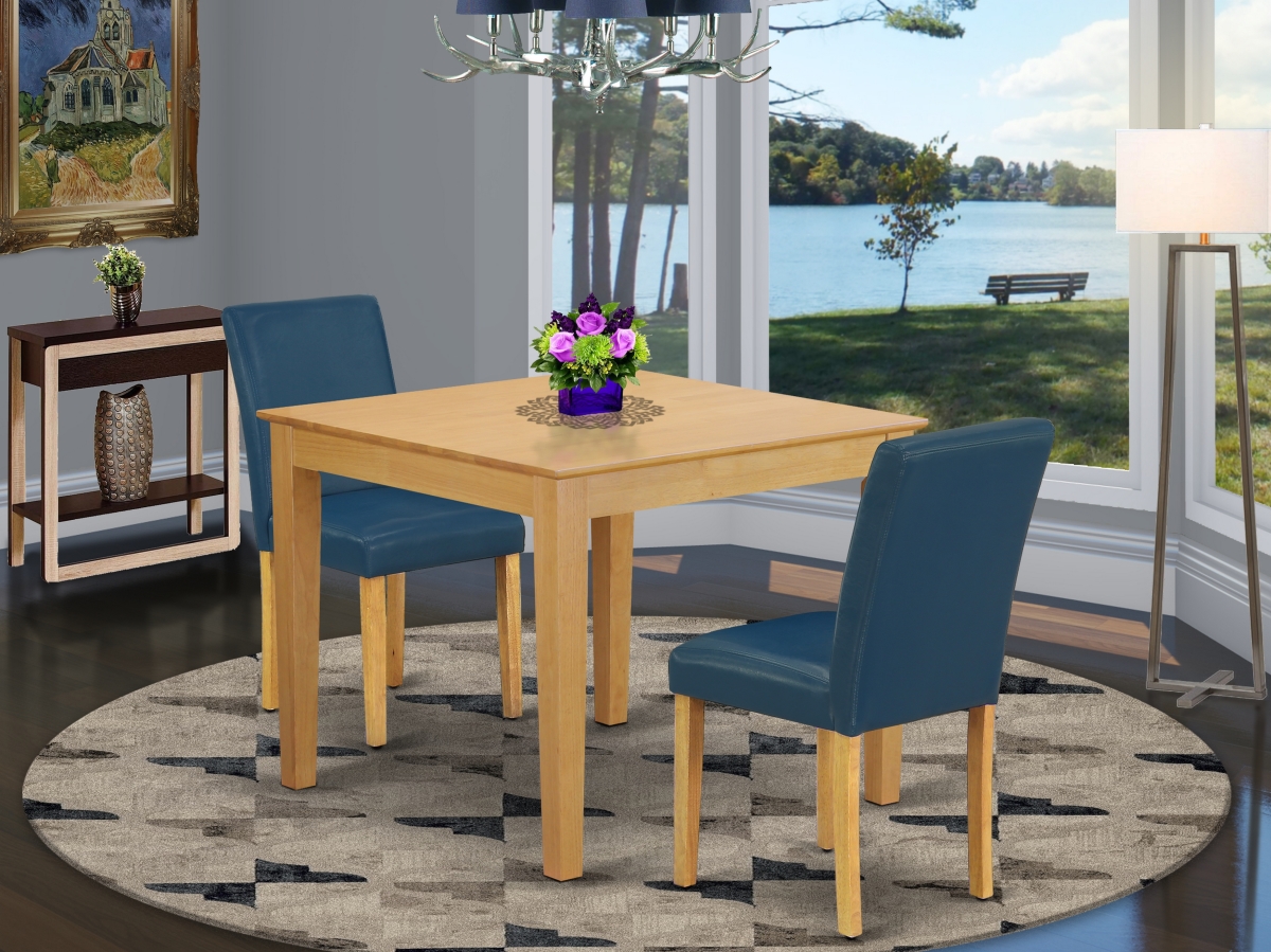 36 in. Oxford Square Kitchen Table & Parson Chair with Oak Leg & Pu Leather - Oasis, 3 Piece