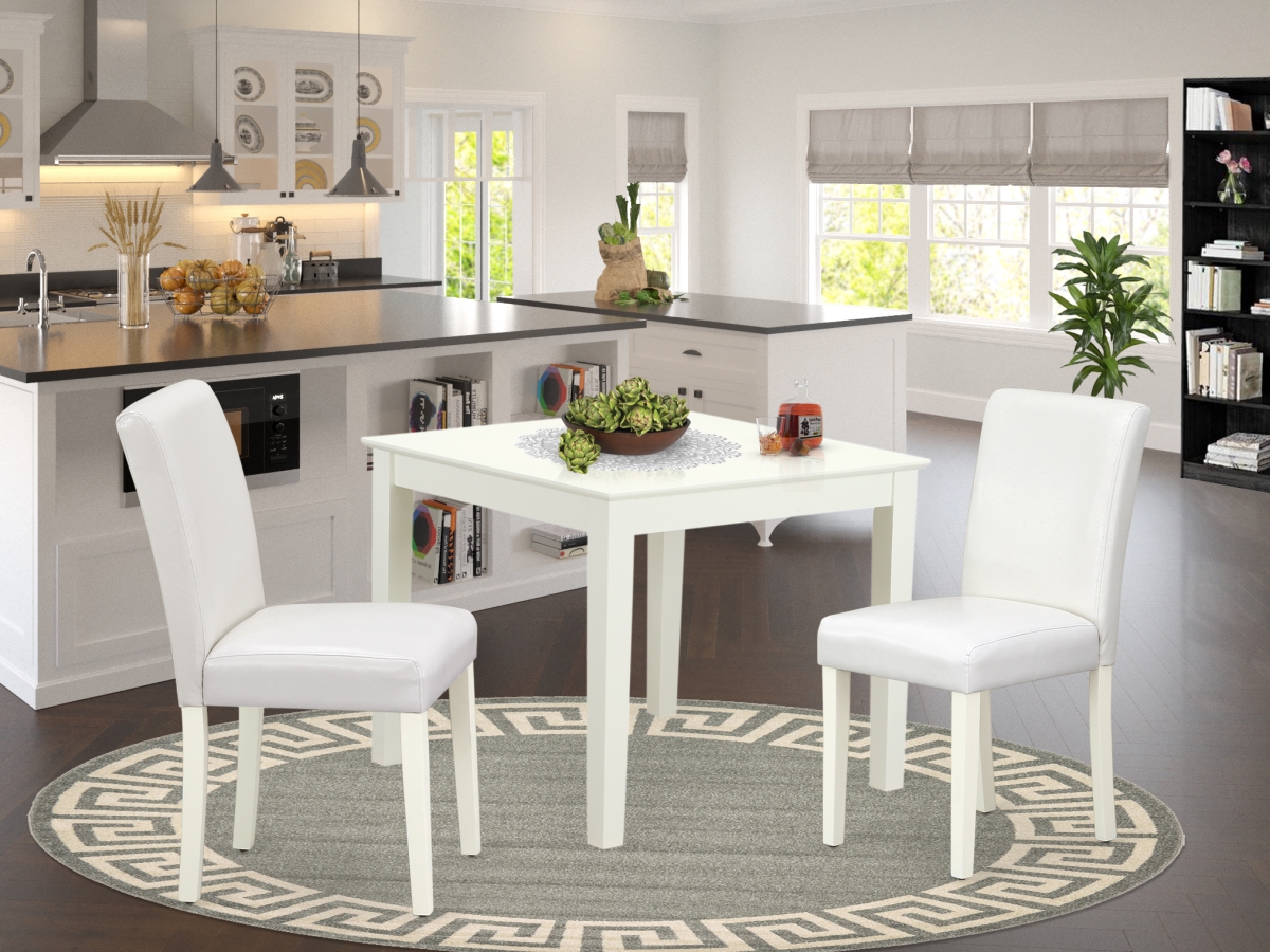 OXAB3-LWH-64 36 in. Oxford Square Kitchen Table & Parson Chair with Linen White Leg & Pu Leather - White, 3 Piece
