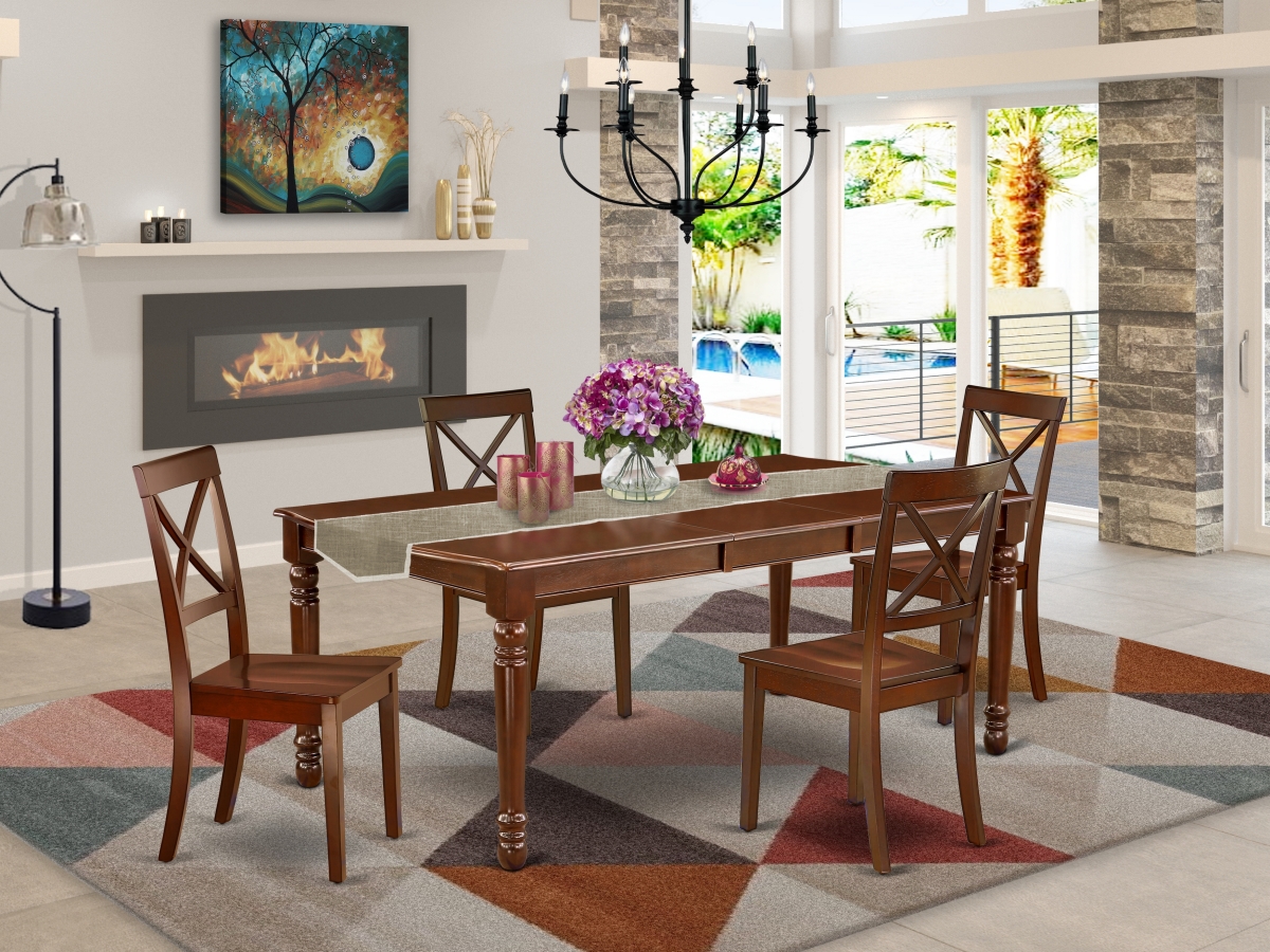 60-78 in. Dover Rectangle Table with 18 in. Butterfly Leaf & Four Wood Seat Chairs - Mahogany, 5 Piece