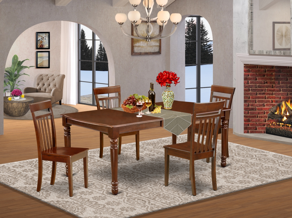 60-78 in. Dover Rectangular Table with 18 in. Self Storing Butterfly Leaf & 4 Wood Seat Kitchen Chairs - Mahogany, 5 Piece