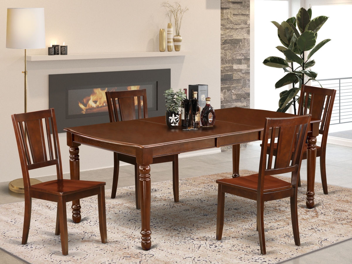 60-78 in. Dover Rectangular Dinner Table with 18 in. Butterfly Leaf & Four Wood Seat Kitchen Chairs - Mahogany, 5 Piece