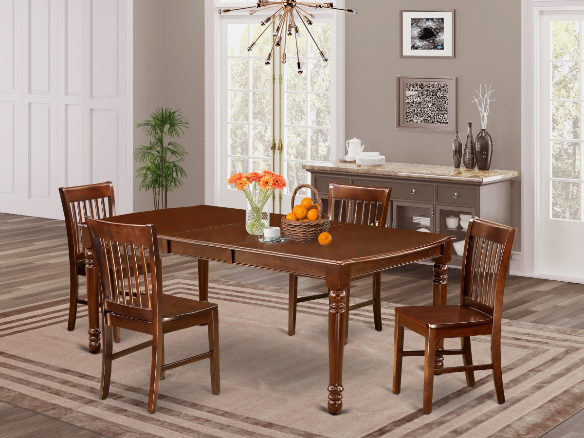 DONO5-MAH-W 60-78 in. Dover Rectangular Dining Table with 18 in. Self Storing Butterfly Leaf & Four Wood Seat Kitchen Chairs - Mahogany, 5 Piece