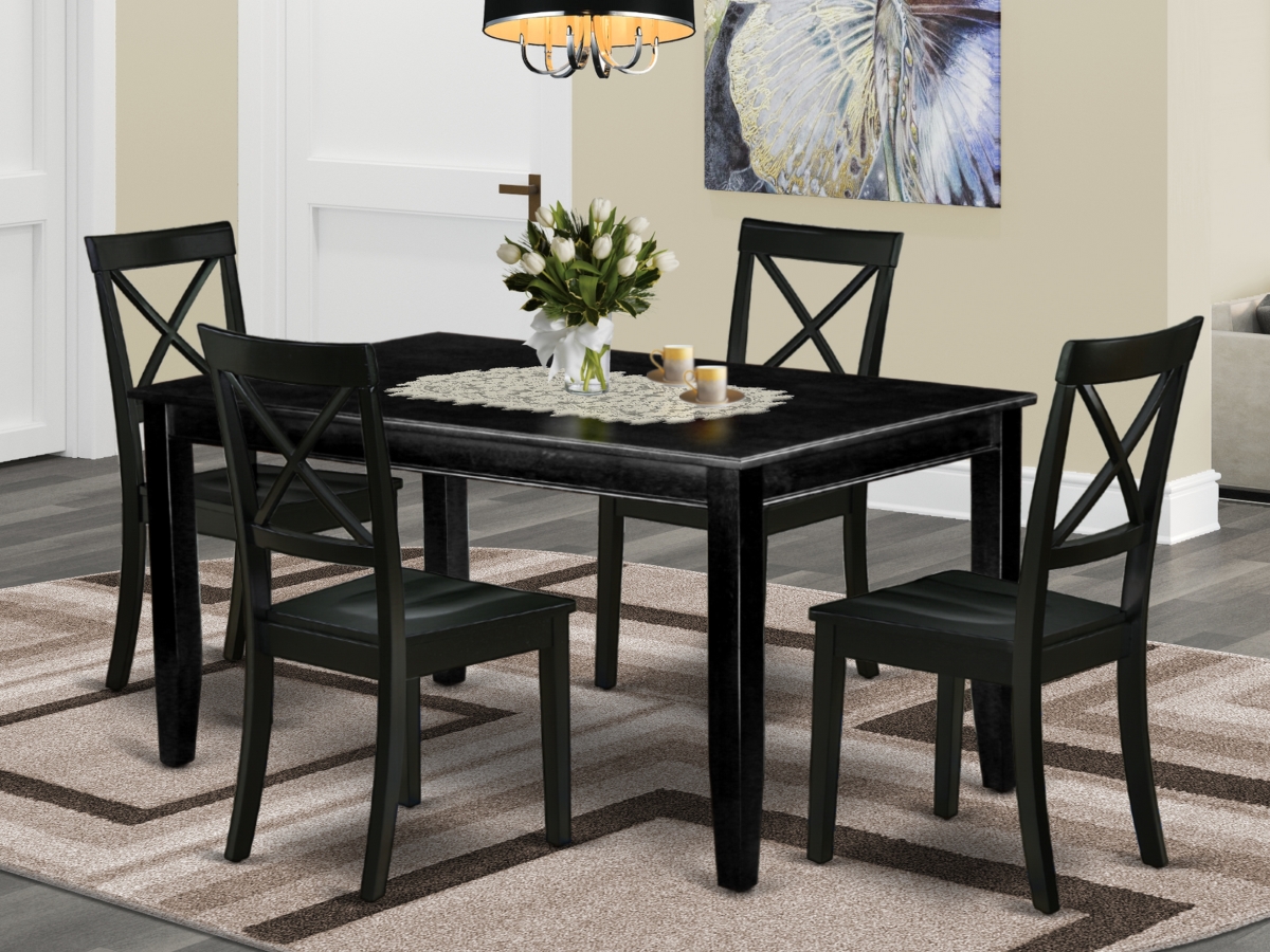 60 in. Dudley Rectangle Table & 4 Wood Seat Kitchen Chairs - Black, 5 Piece