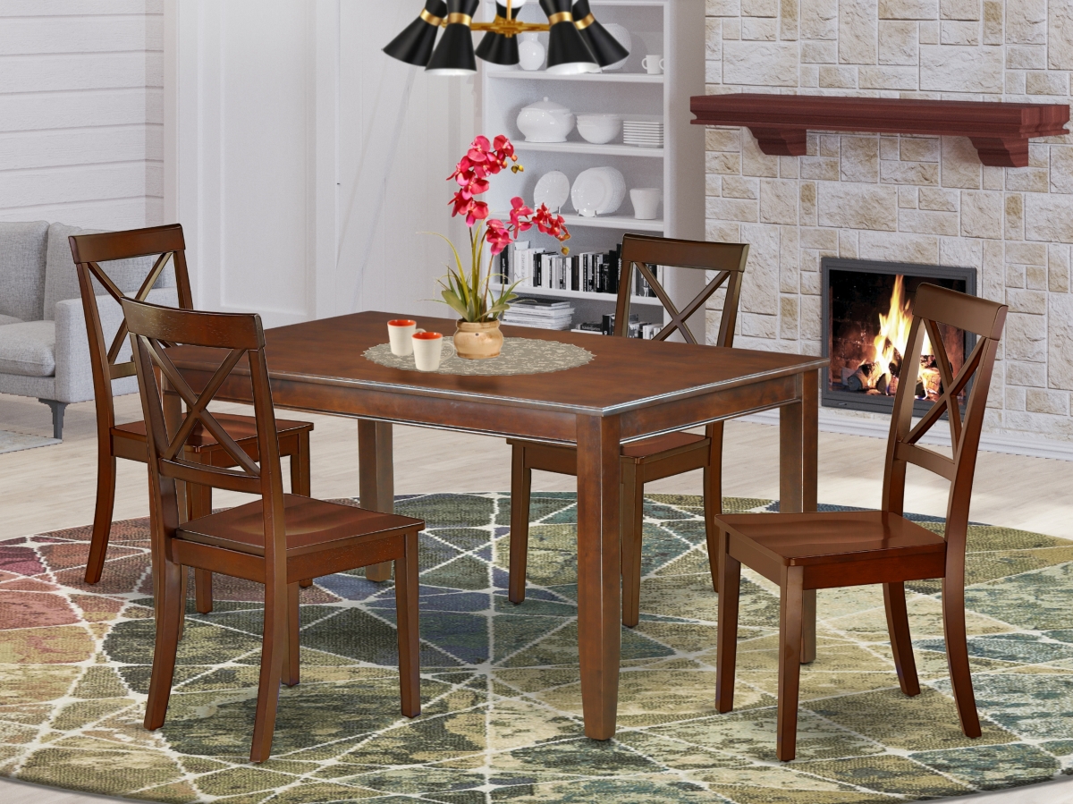60 in. Dudley Rectangular Dinner Table & 4 Wood Seat Dining Chairs - Mahogany, 5 Piece