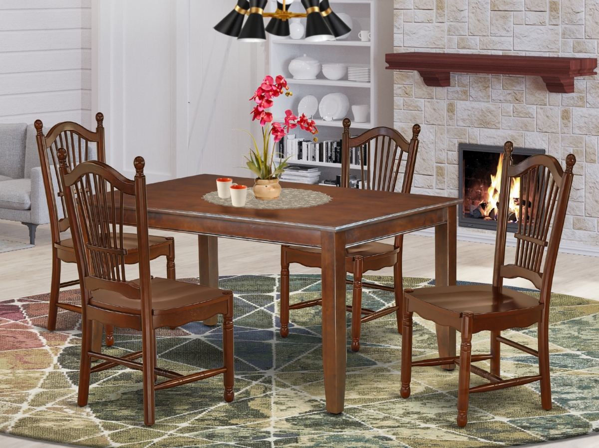 60 in. Dudley Rectangle Dining Table & Four Wood Seat Chairs - Mahogany, 5 Piece