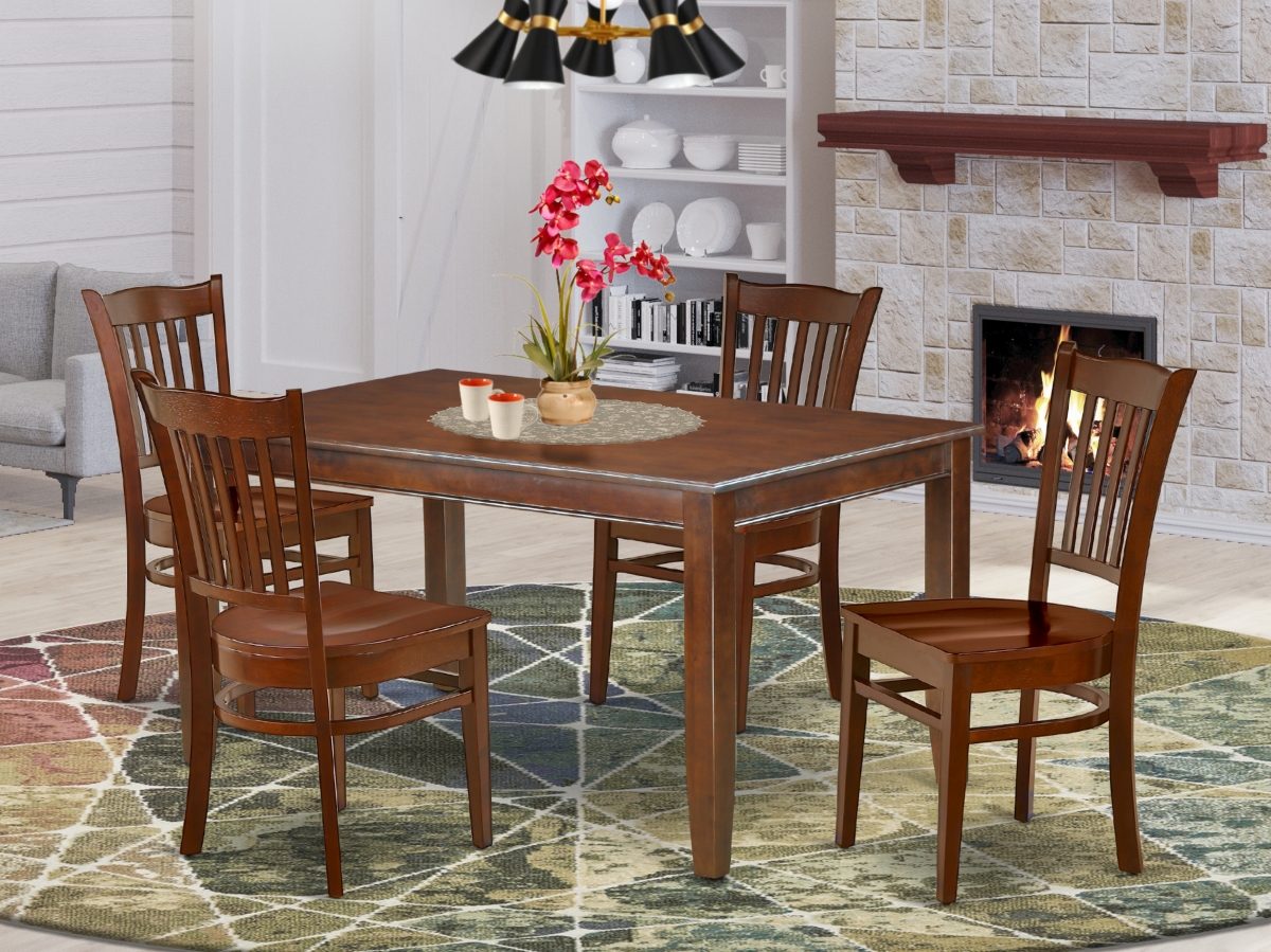 DUGR5-MAH-W 60 in. Dudley Rectangular Dinner Table & Four Wood Seat Chairs - Mahogany, 5 Piece