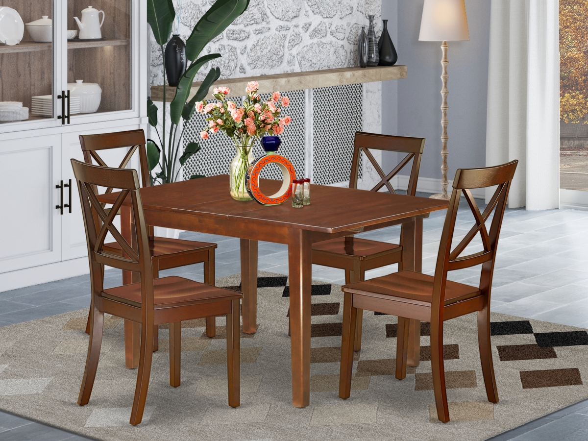 42-54 in. Milan Rectangle Table with 12 in. Butterfly Leaf & Four Wood Seat Chairs - Mahogany, 5 Piece